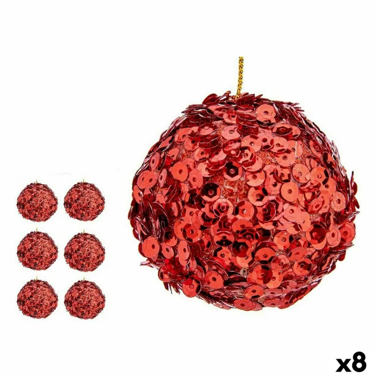 Weihnachtskugeln-Set Pailletten Rot Kunststoff 10 x 10 x 10 cm 8 Stck