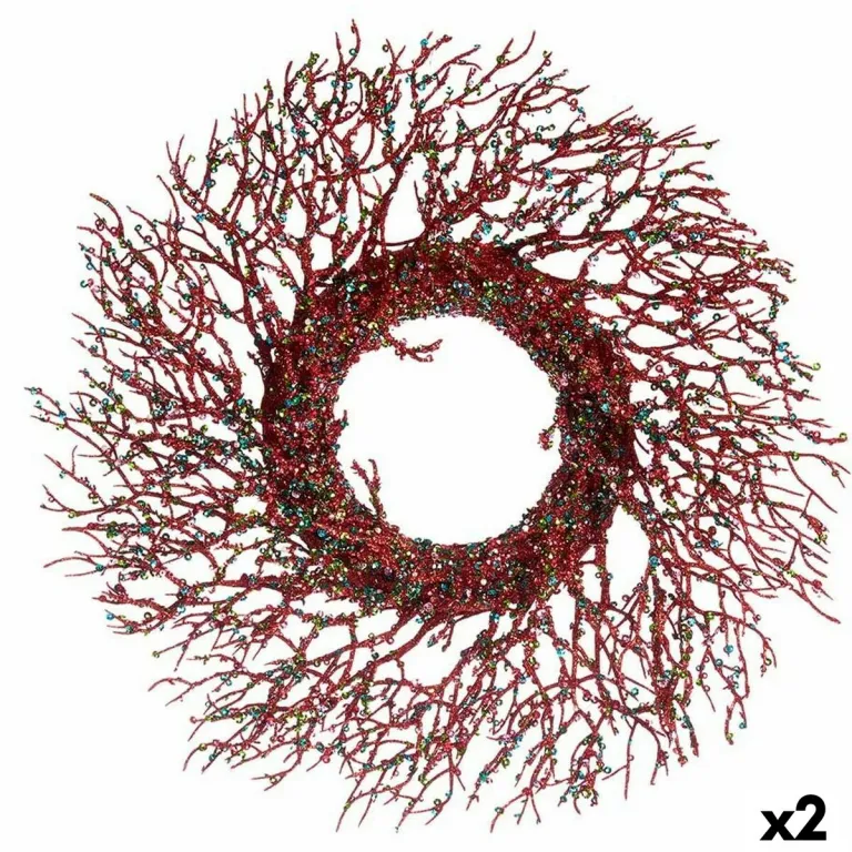 Weihnachtskranz Zweig Rot Kunststoff 50 x 10 x 50 cm 2 Stck