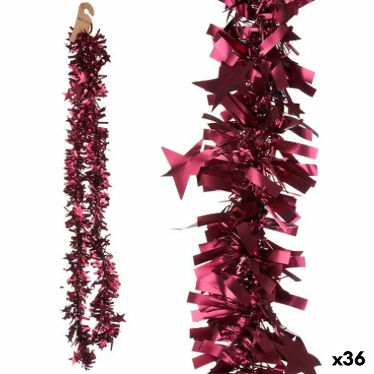 Weihnachtsgirlande Lametta Sterne Pink 9 x 9 x 200 cm 36 Stck