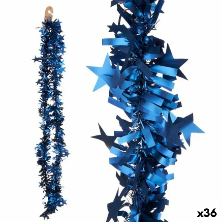 Weihnachtsgirlande Lametta Sterne Blau 9 x 9 x 200 cm 36 Stck