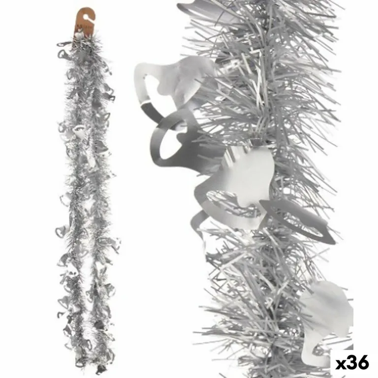 Weihnachtsgirlande Lametta Glocken Silberfarben Kunststoff 12 x 12 x 200 cm 36 Stck