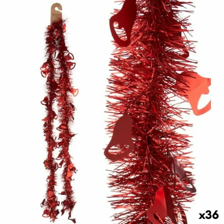 Weihnachtsgirlande Lametta Glocken Rot Kunststoff 12 x 12 x 200 cm 36 Stck