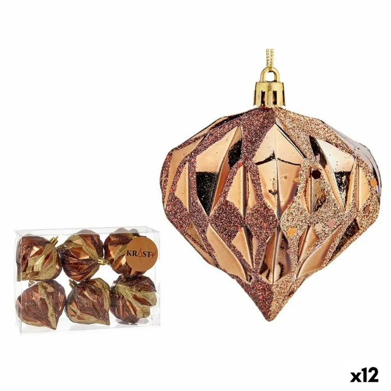 Weihnachtskugeln-Set Diamant Braun Kunststoff 8 x 9 x 8 cm 12 Stck