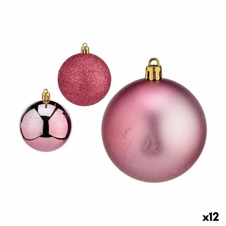 Weihnachtskugeln-Set Rosa Kunststoff 6 x 7 x 6 cm 12 Stck