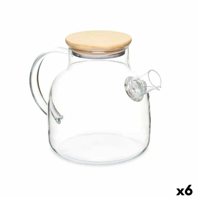 Filterkanne fr Tee Durchsichtig Bambus Borosilikatglas 1,2 L 22 x 16 x 14 cm 6 Stck