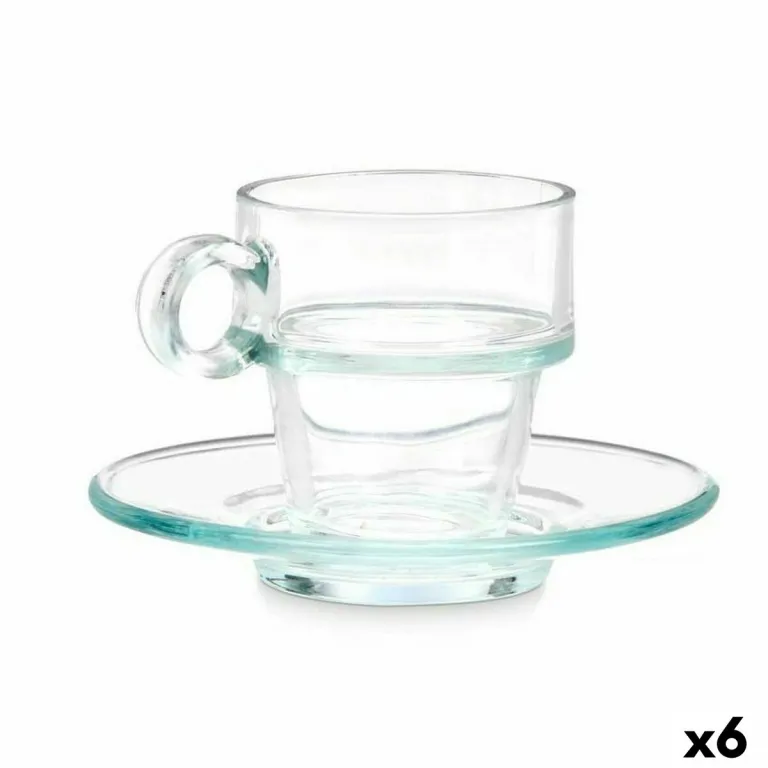Tasse mit Untertasse Durchsichtig Glas 90 ml 6 Stck