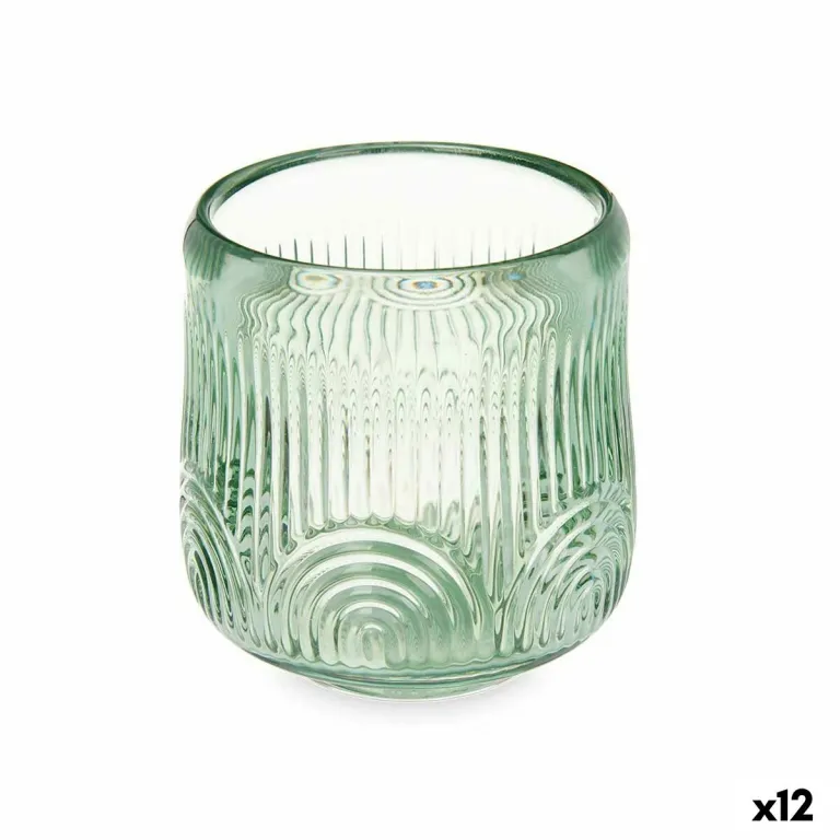 Kerzenschale Streifen grn Glas 9 x 9,5 x 9 cm 12 Stck