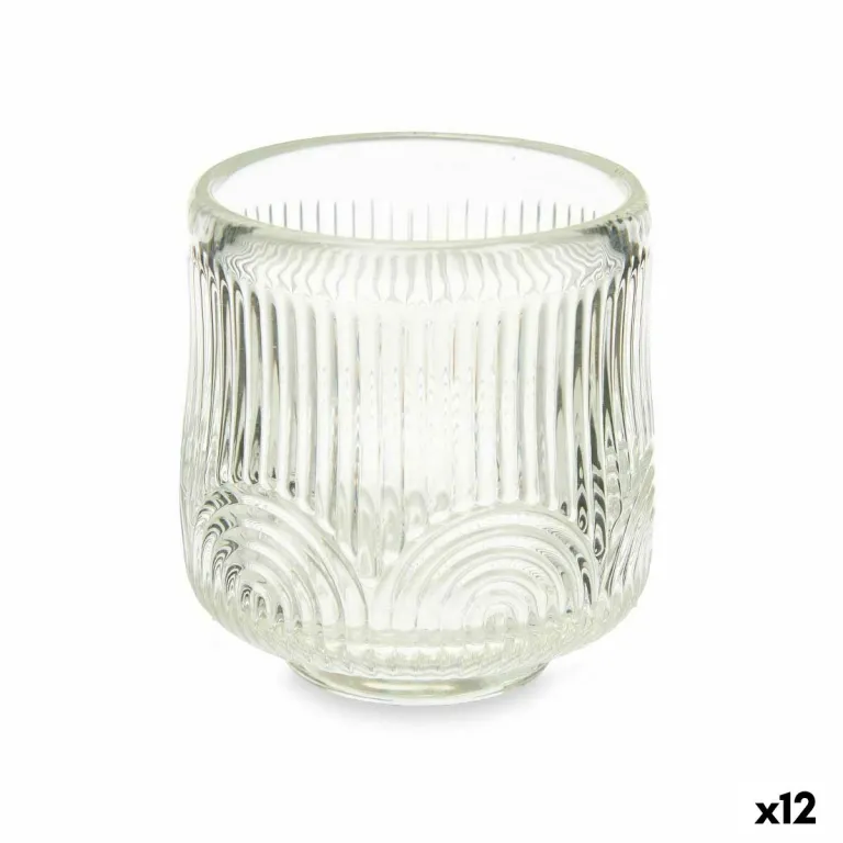 Kerzenschale Streifen Durchsichtig Glas 7,5 x 7,8 x 7,5 cm 12 Stck