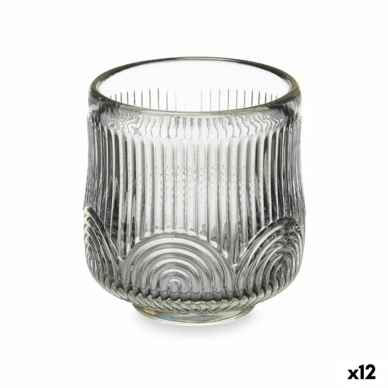 Kerzenschale Streifen Grau Glas 7,5 x 7,8 x 7,5 cm 12 Stck