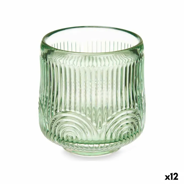 Kerzenschale Streifen grn Glas 7,5 x 7,8 x 7,5 cm 12 Stck