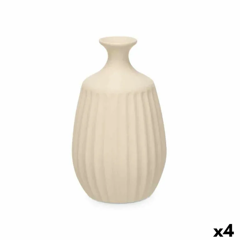 Vase Beige aus Keramik 19 x 31 x 19 cm 4 Stck Streifen