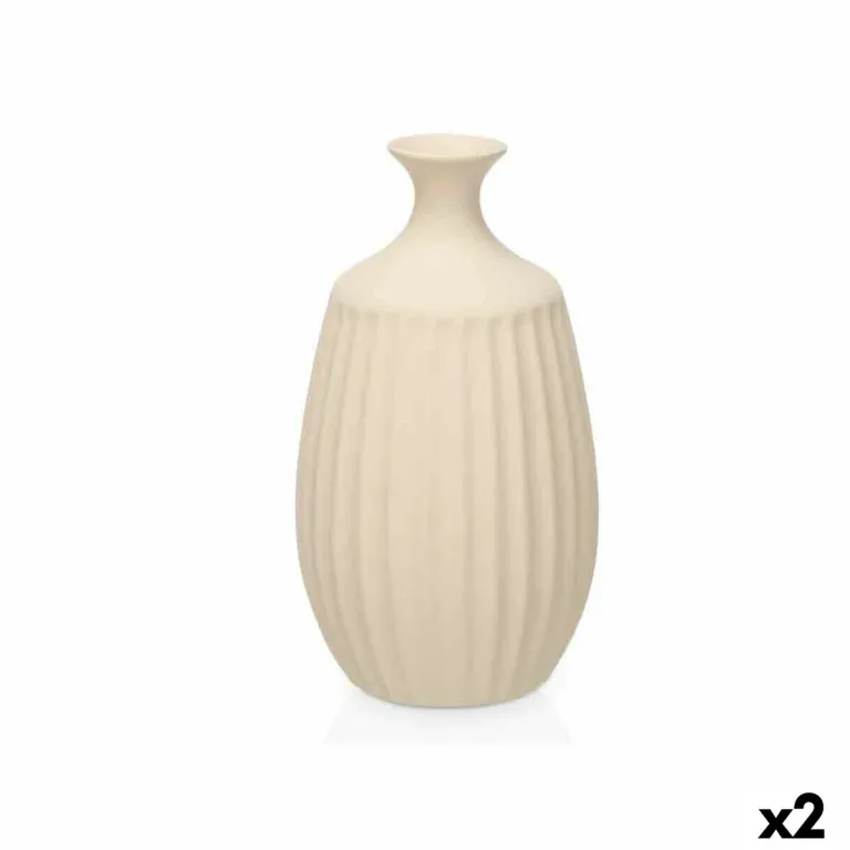 Vase Beige aus Keramik 21 x 39 x 21 cm 2 Stck Streifen