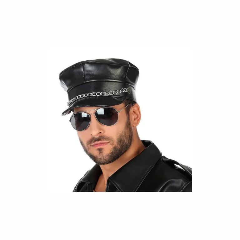 Kappe Kette Schwarz Party-Kopfbedeckung Spa Fasching Gag Kunstleder Polizei