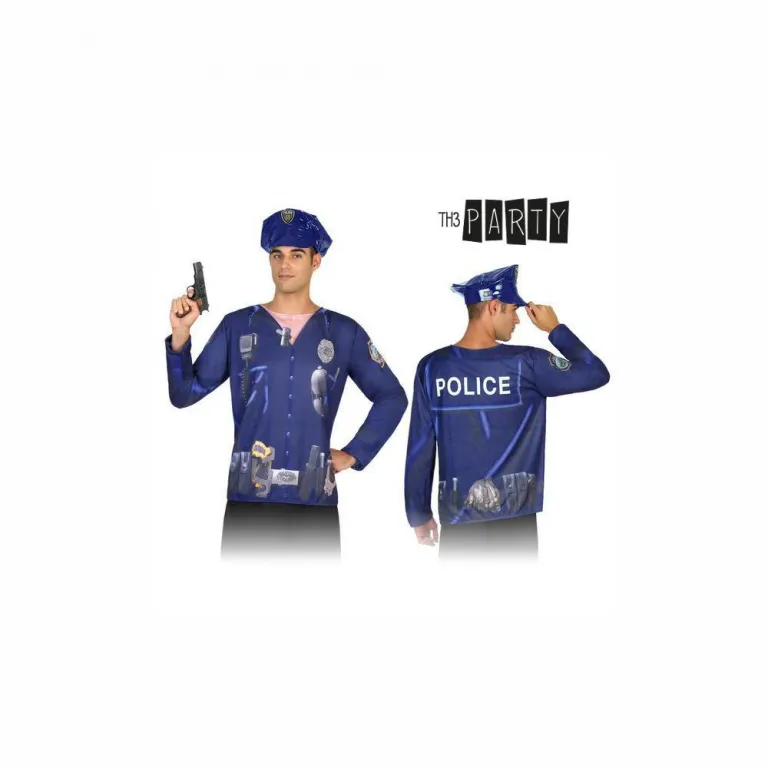 Karnevalskostm Faschingskostm Verkleiden Herren T-Shirt Polizist Oberteil blau