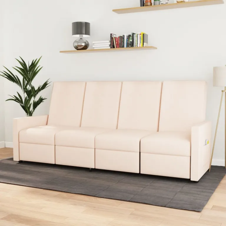 Relaxsofa Liegesofa 4er Sofa Couch verstellbar 4-Sitzer Creme Stoff