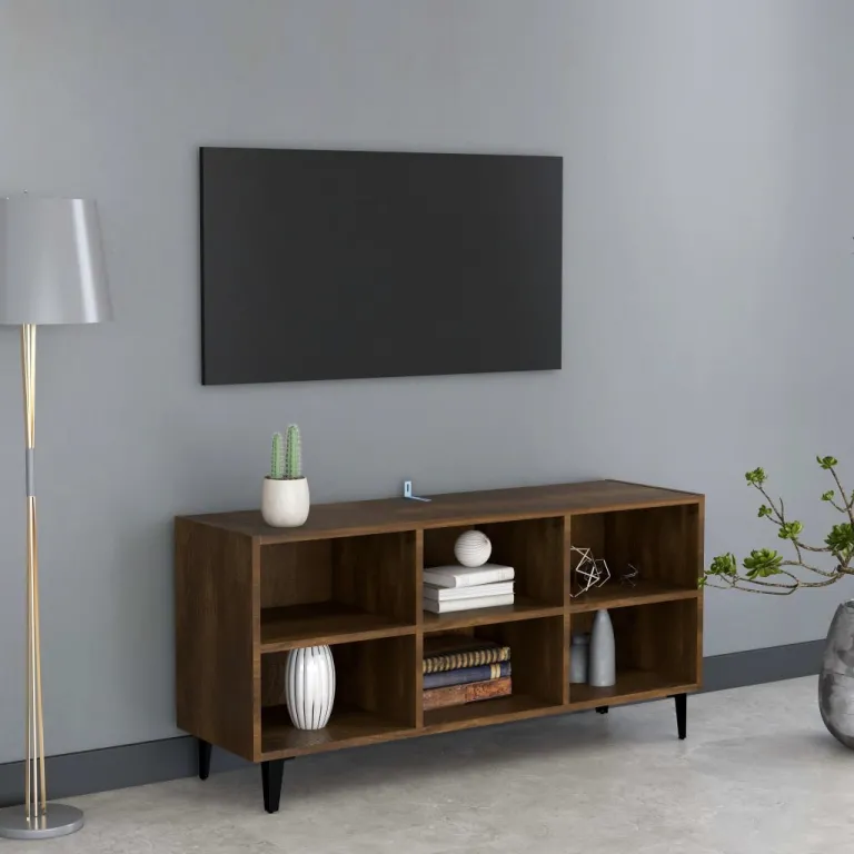 TV-Schrank mit Metallbeinen Braun Eichenoptik 103,5x30x50 cm Lowboard