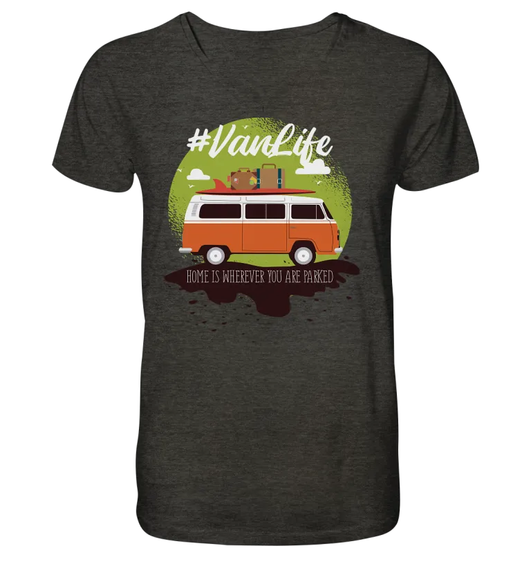 #Vanlife - Zuhause ist da, wo man parkt. - Mens Organic V-Neck Shirt Dark Heather Grey