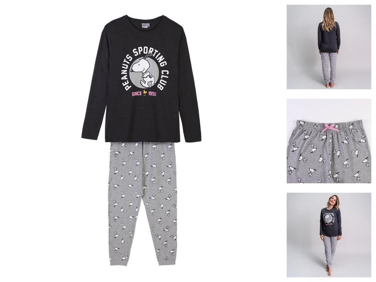 Snoopy Damen Langarm Pyjama 2 Teiler Schlafanzug Nachtwäsche Grau