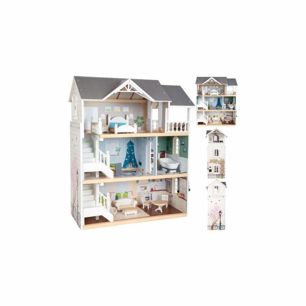 Puppenhaus Puppenstube Holz Puppenvilla mit Möbel 3 Etagen